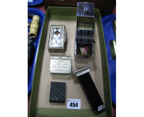 A XIX Century Horn Snuff Box, with inlaid top, vulcanite and plated vesta cases, Rivo lighter, Art Deco chrome smokers compan