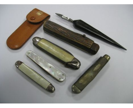 Assorted Folding Pocket Knives, including mother of pearl scales, "Rodeo Canada", etc. 