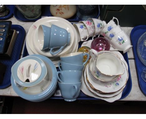 A Royal Albert 'Friendship Sweet Pea' Tea Service, a Norwegian Figgjo Flint 'crocus' tea service and matching dessert dishes,