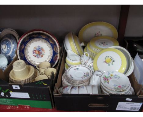 Burleigh Ironstone Dinnerwares, including two tureens, lemon borders, Queen Anne, Royal Grafton and Poole tea and coffee ware