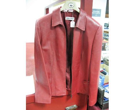 A Gerry Weber Red Leather Ladies Coat, (label "GB 16"). 