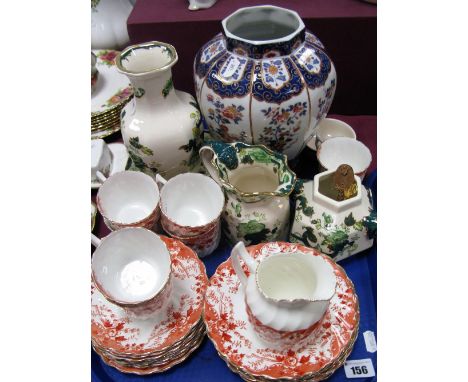 A Late XIX Century Tea Service, with floral decoration, Masons Ironstone Chartreuse pattern jug, sugar bowl, dish and vase (d