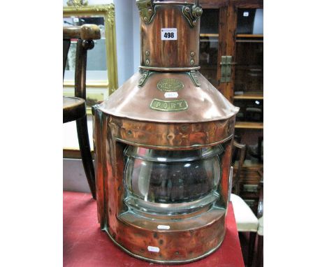 A XIX/Early XX Century Copper Ship's Master Head Lamp, with brass plaque, Wm Hanie Patentee 45.651, McAlpine Street, Glasgow.