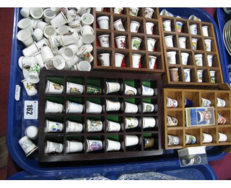 A Collection of China and Other Thimbles, including commemorative, advertising, Royal Worcester and Aynsley, with hanging dis