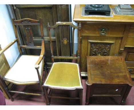 A Stained Mahogany Armchair, Edwardian bedroom chair, and a XIX Century mahogany commode. (3)