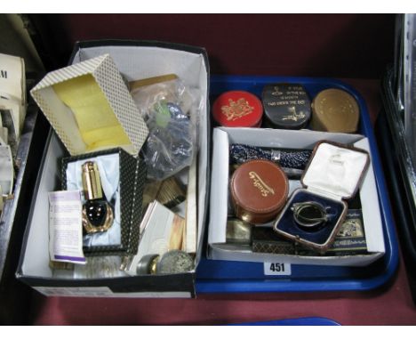 Fans, Kigu atomiser, filter holder, misers purse, powder compact, cufflinks, studs, etc:- One Tray