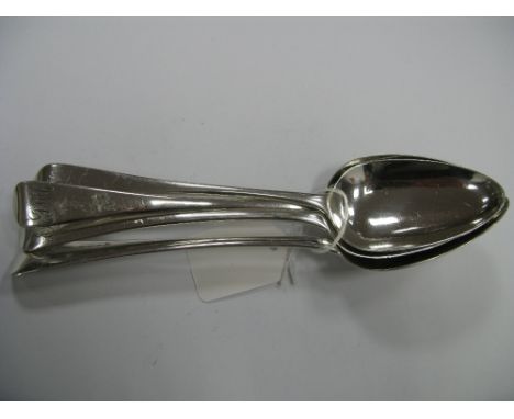 A Pair of Hallmarked Silver Old English Pattern Table Spoons, Eley, Fearn & Chawner, initialled; together with two further ha