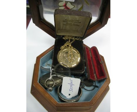 A Continental Cased Openface Pocketwatch, (damages), within engine turned case, stamped "0,875"; together with a hallmarked s