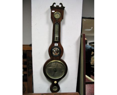 A Circa 1900 Mahogany Cased Barometer/Thermometer, by D. Arnoldi of Gloucester, mercury driven with dry/damp aperture and mir