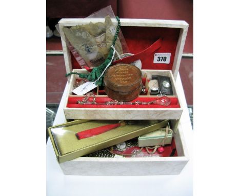 Costume Jewellery, gilt metal trinket box, miniature compass, wristwatches, gent's dress studs, etc, contained in a jewellery