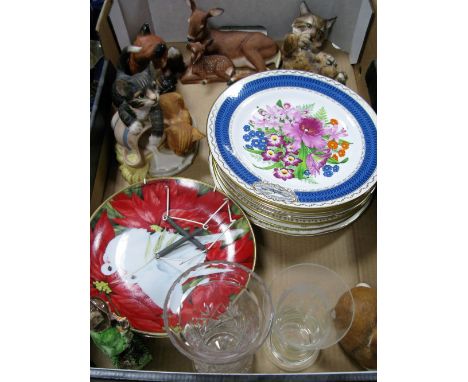 Franklin Mint and Other Bone China Floral Plates, Franklin Mint and other animal figures, cut glass vases :- One Box