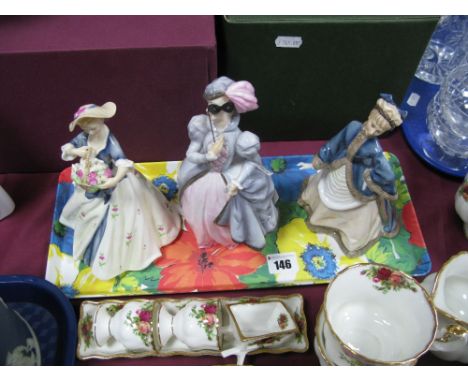 Three Royal Worcester Figurines, 'Summer Day' modelled by F.G. Doughty, 'Winters Morn', 'Masquerade'.