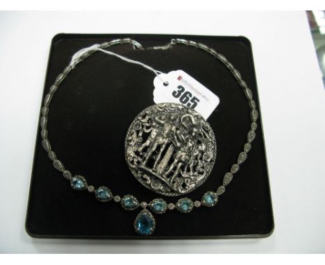 A Marcasite Set Necklace, of tapering design, claw set to the front, with central tear drop, stamped "925"; together with a l