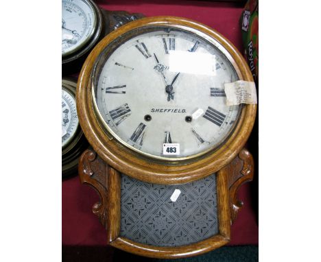 An E. Rippon Sheffield Late XIX/Early XX Century Oak Cased White Dial Wall Clock, with circular dial, Roman numerals, over a 