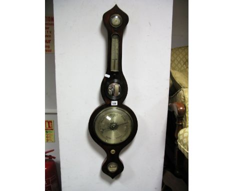 XIX Century Mahogany Onion Top Five Dial Barometer, with hydrometer, temperature, butlers mirror, dial, level. 