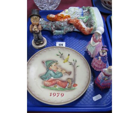 A Goebel 1972 Year plate, Goebel 'Serenade' figure, and three Royal Doulton figurines Bridesmaid, Tootles, Victorian Lady and