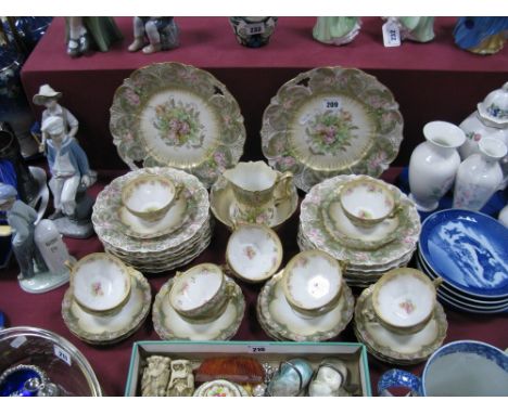 A "Viersa" Early XX Century Continental China Forty Piece Tea Service, with rose pattern, gilt highlights on a pale green and