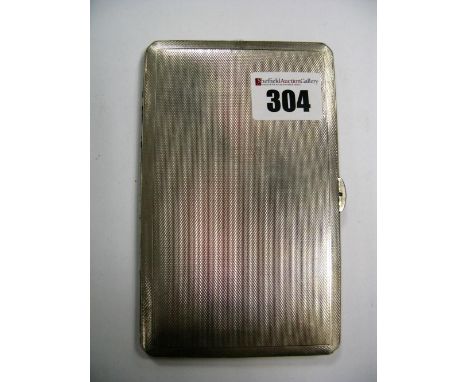 A Hallmarked Silver Cigarette Case, of slim rectangular form, allover engine turned. 