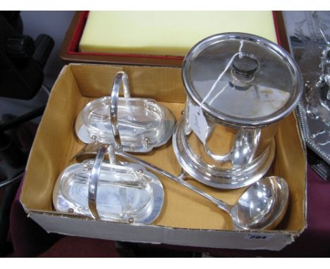 A Macgregor (Perth) Plated Biscuit Box, of plain cylindrical form, inscribed "2nd Dec 1892-1917", together with a pair of sha