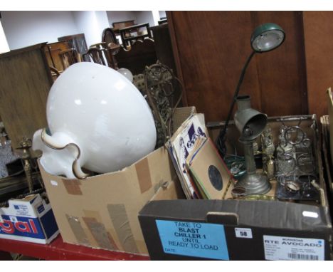 An Early XX Century Veritas Reflector Lamp, elm cased barometer, capstan inkwell, vinyl, desk lamp, cruets, brass ceiling lig