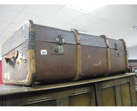 A Wooden Bound Hessian Travel Trunk. 