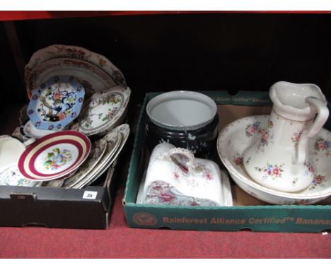A Reproduction Victorian Style Wash Jug and Bowl, Victorian semi porcelain cheese dish and cover, Woods planter, tureens, mea