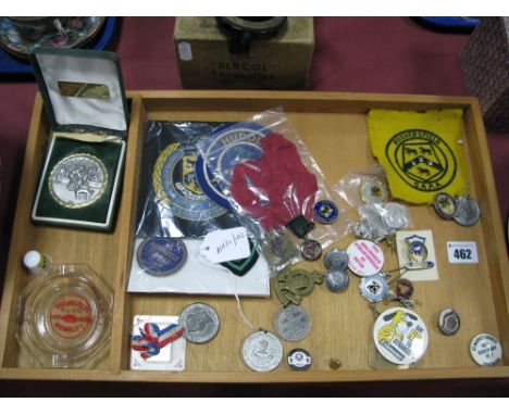 Cloth Patches, enamel and other badges, thimble, ashtray, commemorative medallions, etc. 
