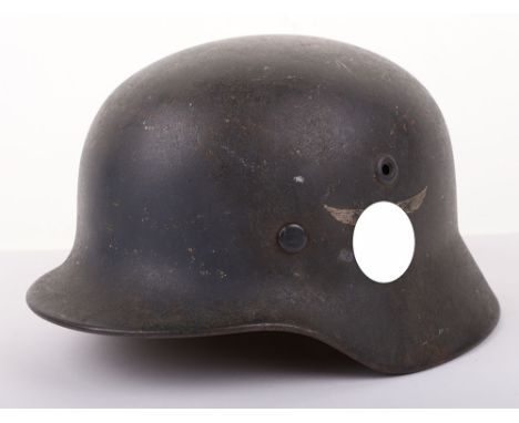 WWII GERMAN LUFTWAFFE SINGLE DECAL STEEL COMBAT HELMET, good example of a M-40 pattern steel combat helmet with much of the o