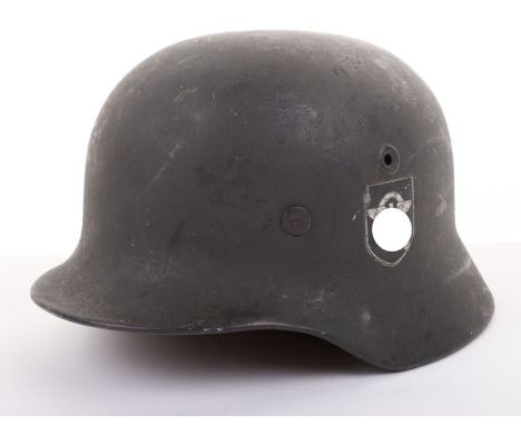 WWII GERMAN DOUBLE-DECAL M-40 COMBAT POLICE HELMET, retains 95% of its rough texture field-green finish & 95%  & 95% of its p