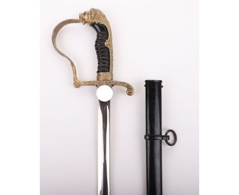 GERMAN ARMY WWII OFFICERS LION HEAD SWORD, A WKC model “1016” as pictured on pg. 136 in”Swords Of Germany” by Angolia, the at