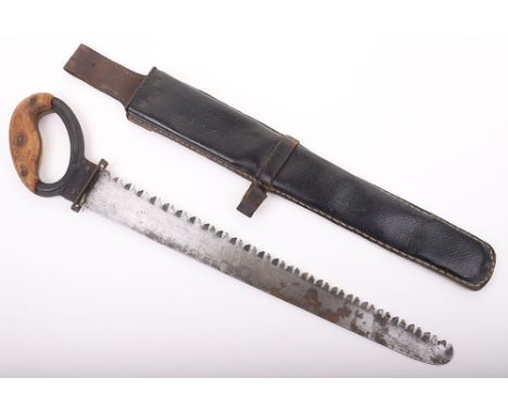 GERMAN WWII ARMY PIONEERS SAW W/ CASE, blade is 16 ½” & is mkd. “E.WINTLRHOFF & Co.” etc., overall is 22” including wood hand
