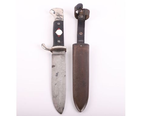 THIRD REICH HITLER YOUTH BOYS DAGGER BY FRIEDRICH PLUCKER JR, SOLINGEN-GRAFRATH, two piece black chequered grips with enamel 