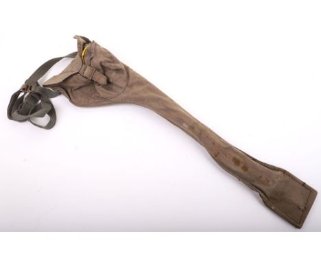 GERMAN WWII MINE FIELD MARKER SET W/ GRAY CLOTH SET, 23 ½” tall, has 11 yellow skull flags w/ metal poles, has a side pouch w