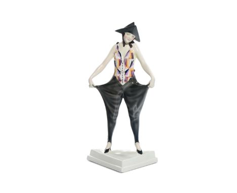 Stefan Dakon - Goldscheider - Vienna, Cabarettista Scultura in ceramica modellata a colaggio dipinta in policromia sotto vern