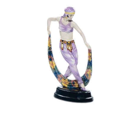Josef Lorenzl - Goldscheider - Vienna, Odalisca Ceramica modellata a colaggio dipinta in policromia sotto vernice. Sotto la b