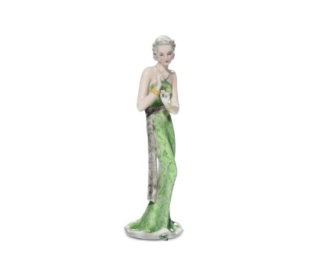 Claire Weiss - Goldscheider - Vienna, Lady Fashion Ceramica modellata a colaggio dipinta in policromia sotto vernice. Sotto l
