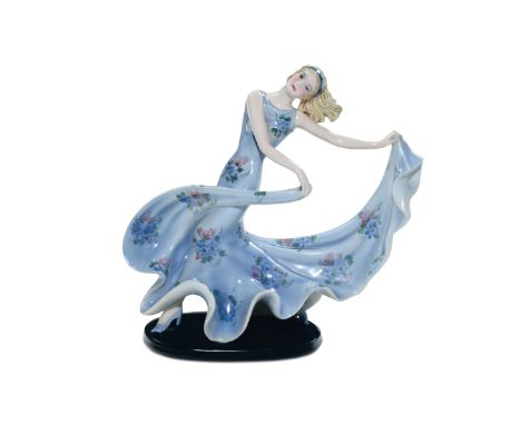 Stefan Dakon - Goldscheider - Vienna, Ballerina Ceramica modellata a colaggio dipinta in policromia sotto vernice. Sotto la b