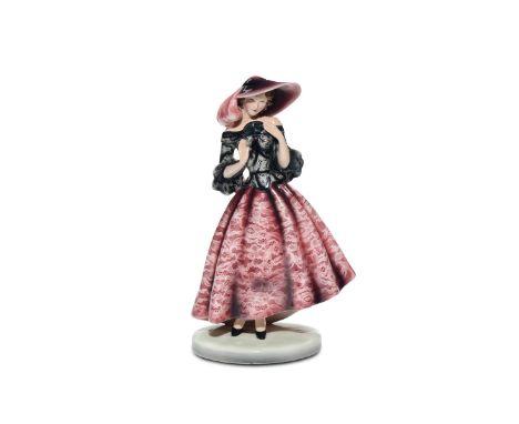 Claire Weiss - Goldscheider  - Vienna, Dama con mascherina Ceramica modellata a colaggio raffigurante signora con abito in pi