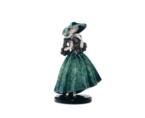 Claire Weiss - Goldscheider - Vienna, Dama con mascherina Ceramica modellata a colaggio raffigurante signora con abito in piz