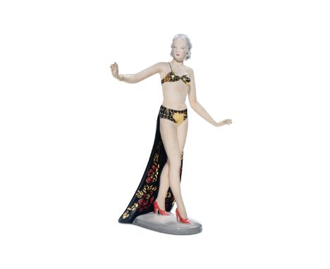 Manifattura Goldscheider - Vienna, Ballerina Ceramica modellata a colaggio dipinta in policromia parzialmente sotto vernice. 
