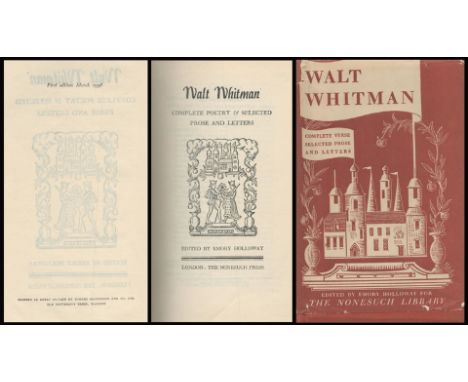 Walt Whitman Complete Poetry and Selected Prose and Letters Edited by Emory Holloway. First Edition. Published by The Nonesuc