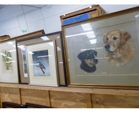 MARY BROWNING (ENGLISH 20th-21st C.) PORTRAIT OF TWO DOGS SIGNED PASTEL, 40 X 53cms. TOGETHER WITH A WATERCOLOUR OF A KINGFIS