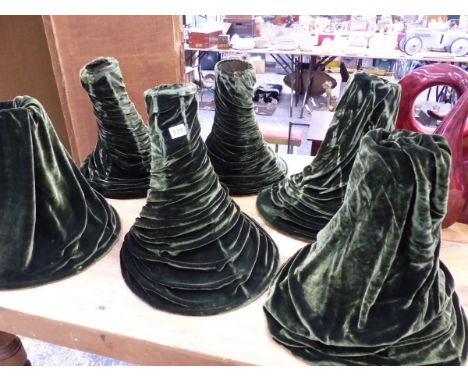 A SET OF SIX VELVET COVERED LIGHT SHADES. 