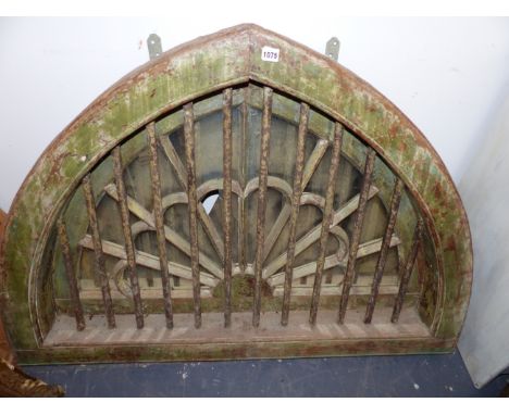 A LARGE EASTERN HARD WOOD FRAMED GOTHIC FAN LIGHT WITH LATER INSERTED MIRROR PANELS. W 126 X H 87cms.