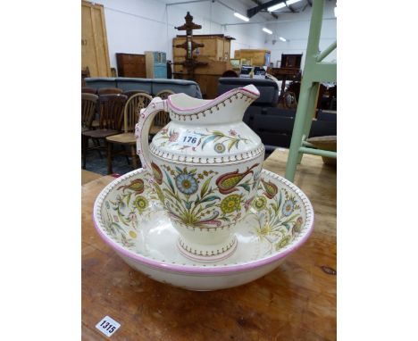 A LATE VICTORIAN AESTHETIC WASH JUG AND BASIN. 