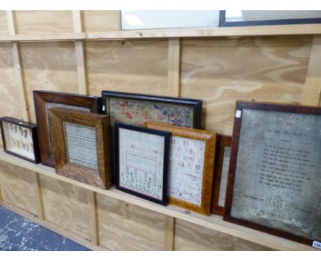 A LATE GEORGIAN SILK WORK VERSE SAMPLER BY ANN MANNING DATED APRIL 20 1801. 43 X 31cms. TOGETHER WITH SIX OTHER ANTIQUE SAMPL