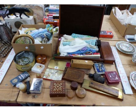 TWO VINTAGE CRIB BOARDS, VARIOUS FANS INC. ORIENTAL EXAMPLES, VINTAGE PURSE, TEXTILES, DOMINOS, ETC. 