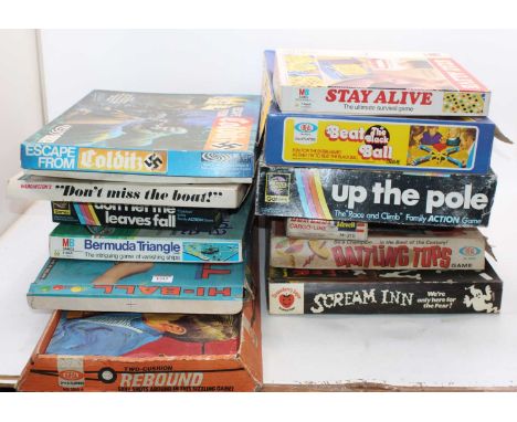 A large collection of vintage children's board games, with examples including Escape From Colditz, Bermuda Triangle, Scream I
