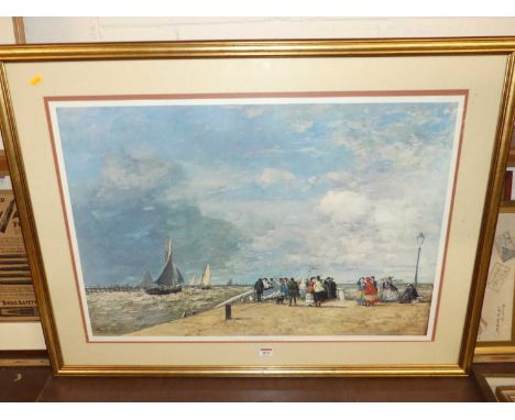 After Louis-Eugene Boudin - The jetty at Trouville, reproduction print, 53 x 78cm 