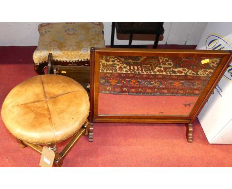 A beech wood and leather topped stool; 19th century mahogany toilet mirror; Japan lacquered three-tier folding cake stand; oa